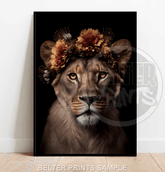 Wildflower Queen | Floral Crowned Lioness Wall Art - Print